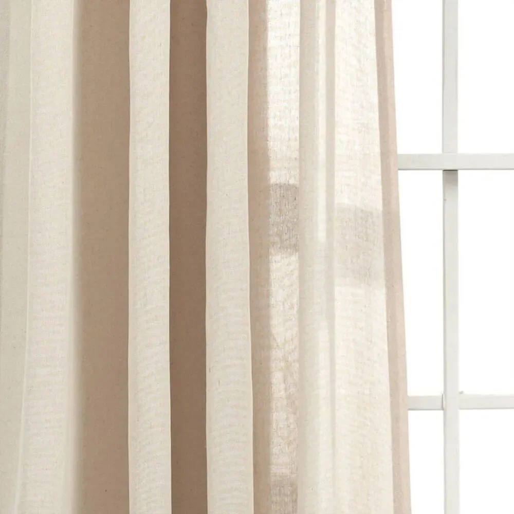 Ruffled Top Sheer Curtain Panels in Cream and Beige